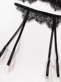 Lace Lingerie Lace Up Black Bra Panty 3-Piece Sets