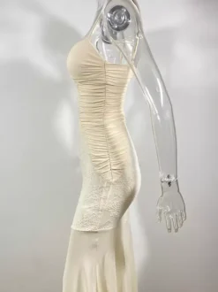 Lace Patchwork Ruched Cami Bodycon Mermaid Maxi Dress For Women 2026