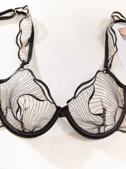 Lace See Through Lingerie Artwork Black 2-Piece Bra Panty Sets