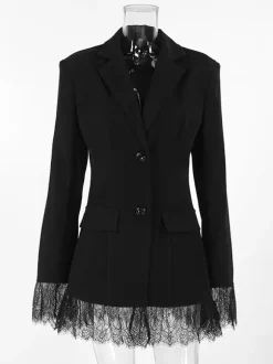 Lace Trimmed Hourglass Women's Blazer - Flare Sleeve Slim Fit Suit Jacket - Chic Streetwear Formal Outfits 2026