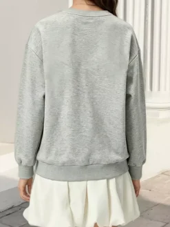 Lace Bow Crew Neck Oversized Sweatshirt Front Kangaroo Pocket Long Sleeve Pullover