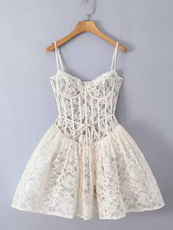 Lace Corset Mini Dress Sweetheart Collar A-line Birthday Party Sexy Strap Dress 2026