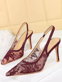 Lace High Heels Women's Pointed Toe Slingback Pumps