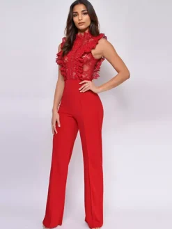 Lace Jumpsuits Stand Collar Sleeveless Sheer Summer One Piece Outfit For Women 2026