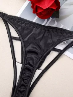 Lace Lingerie Black Strappy Cage Bra Panty Garter Belt Sets