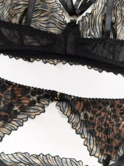 Lace Lingerie Lace Adjustable Lace Up Black Bra Panty 4-Piece Sets