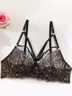 Lace Lingerie Lace Adjustable Lace Up Black Bra Panty 4-Piece Sets