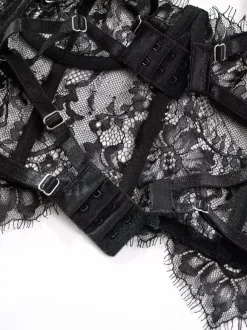 Lace Lingerie Ruffled Black 2-Piece Bra Panty Sets