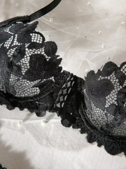 Lace Lingerie Ruffled Cut Out Black 2-Piece Bra Panty Sets