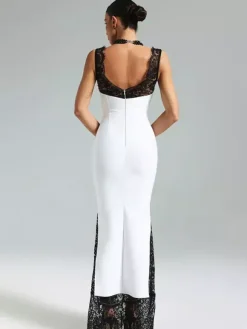 Lace Patchwork Maxi Dress For Women - Sexy V Neck Bodycon Baddie Sleeveless Gown - Summer Clubwear Party Night 2026