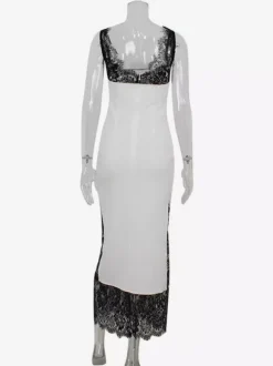 Lace Patchwork Maxi Dress For Women - Sexy V Neck Bodycon Baddie Sleeveless Gown - Summer Clubwear Party Night 2026