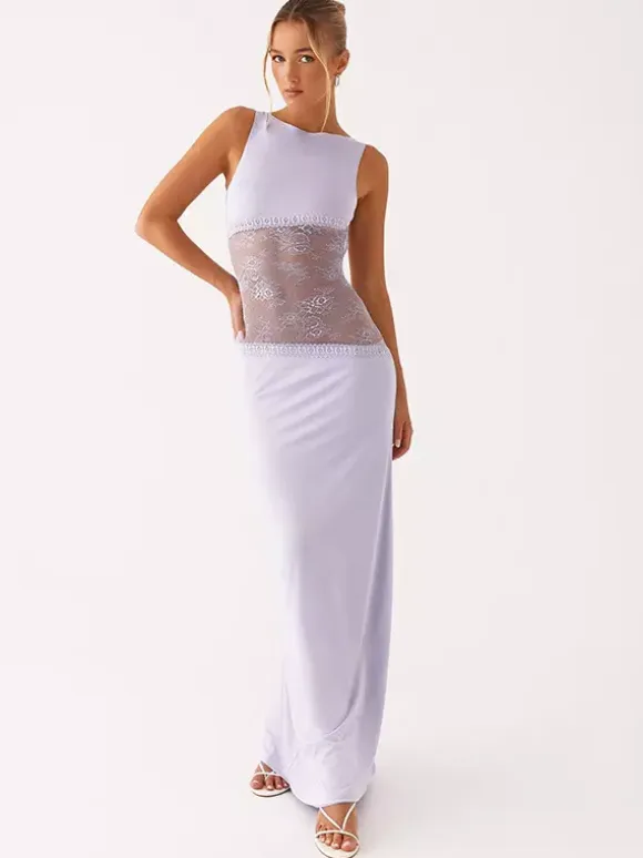 Lace Patchwork Maxi Gown For Women - Elegant Open Back Sleeveless Bodycon Long Dress - Summer Formal Evening Party 2026