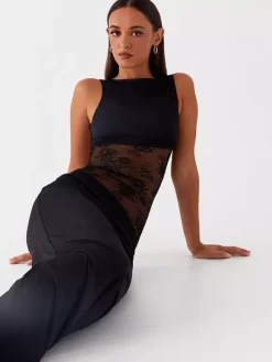Lace Patchwork Maxi Gown For Women - Elegant Open Back Sleeveless Bodycon Long Dress - Summer Formal Evening Party 2026