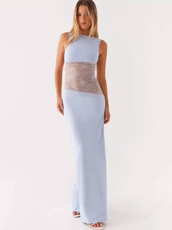Lace Patchwork Maxi Gown For Women - Elegant Open Back Sleeveless Bodycon Long Dress - Summer Formal Evening Party 2026