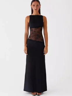 Lace Patchwork Maxi Gown For Women - Elegant Open Back Sleeveless Bodycon Long Dress - Summer Formal Evening Party 2026