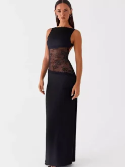 Lace Patchwork Maxi Gown For Women - Elegant Open Back Sleeveless Bodycon Long Dress - Summer Formal Evening Party 2026