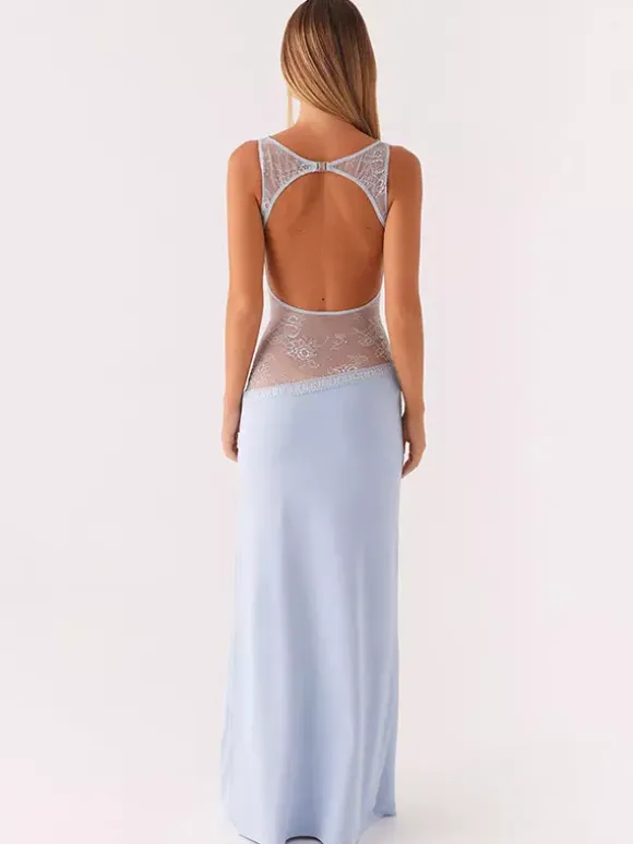 Lace Patchwork Maxi Gown For Women - Elegant Open Back Sleeveless Bodycon Long Dress - Summer Formal Evening Party 2026