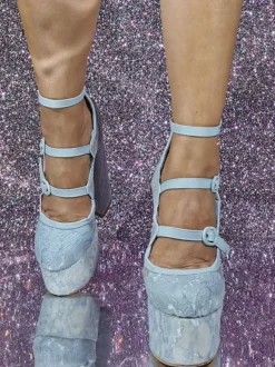 Lace Platform Pumps Women Round Toe Buckle Detail Strappy High Heels