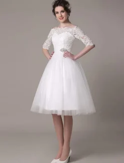 Lace Short Wedding Dresses 2026 Off-The-Shoulder A-Line Knee Length Rhinestone Bridal Dress Free Customization