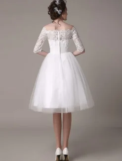 Lace Short Wedding Dresses 2026 Off-The-Shoulder A-Line Knee Length Rhinestone Bridal Dress Free Customization