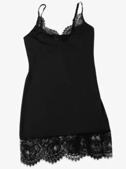 Lace Trim Slip Dress For Women - Black Ribbed Sleeveless Cami Mini Sundress - Summer Party Night Out 2026