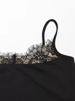 Lace Trim Slip Dress For Women - Black Y2K Aesthetic Sleeveless Bodycon Mini Dress - Summer Night Out Partywear 2026