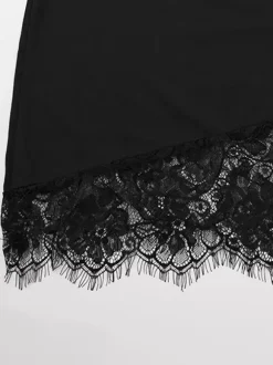 Lace Trim Slip Dress For Women - Black Y2K Aesthetic Sleeveless Bodycon Mini Dress - Summer Night Out Partywear 2026