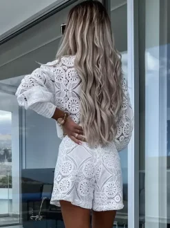 Lace Two Piece Co-ord Set Long Sleeve Shirt And Shorts 2026