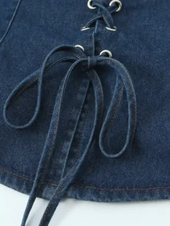 Lace-Up Front Denim Corset Top For Women 2026
