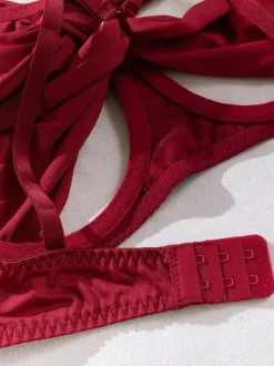 Lace Up Lingerie Burgundy 5-Piece Bra Panty Sets