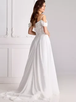 Lace Wedding Dress Sweetheart Neck Short Sleeves With Train Chiffon Bridal Dresses