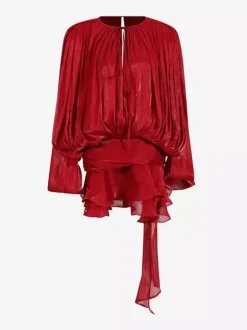 Lantern Sleeve Mini Dress For Women - Pleated Tie Waist Fit Flare - Spring Party Cocktail Outfit 2026