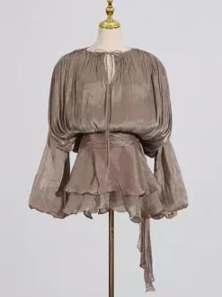 Lantern Sleeve Mini Dress For Women - Pleated Tie Waist Fit Flare - Spring Party Cocktail Outfit 2026