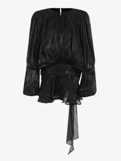 Lantern Sleeve Mini Dress For Women - Pleated Tie Waist Fit Flare - Spring Party Cocktail Outfit 2026