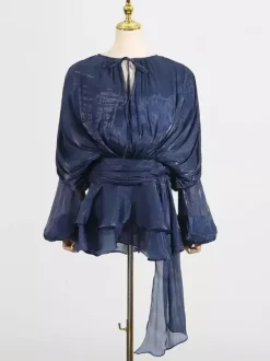Lantern Sleeve Mini Dress For Women - Pleated Tie Waist Fit Flare - Spring Party Cocktail Outfit 2026
