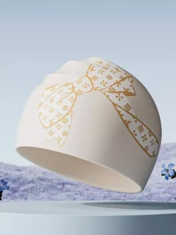 Large Size Bow Print Stretch Waterproof Silicone Swimming Cap For Long Hair Women