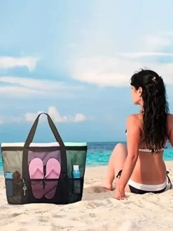 Large Capacity Mesh Beach Bag Multifunctional Travel Portable Shoulder Storage Bag 2026