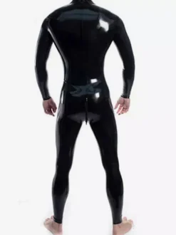 Latex Catsuit For Men Double Shoulder Zippers And Crotch Zipper Full Body Latex Suit