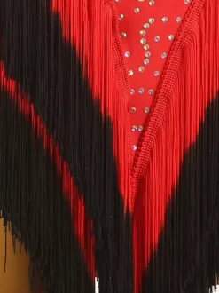 Latin Dance Costume Black Women's Lycra Spandex Dress Backless Sexy Fringe Rhinestones Latin Dancer Dancing Costume