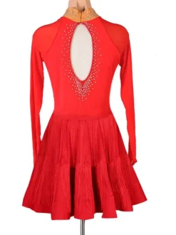 Latin Dance Costume Red Women's Polyester Dress Sexy Rhinestones Fringe Latin Dancer Dancing Wear