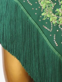 Latin Dance Dresses Dark Green Women's Rhinestones Fringe Backless Sexy Lycra Spandex Dress Dancing Costume