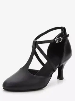 Latin Dance Shoes Black Ballroom Shoes Pointed Toe T Type 1920s Vintage Flapper Shoes