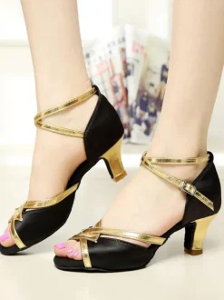 Latin Dance Shoes Black Peep Toe Ballroom Dance Shoes
