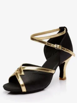 Latin Dance Shoes Black Peep Toe Ballroom Dance Shoes