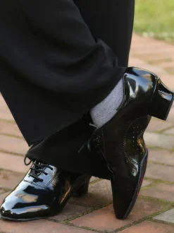 Latin Dance Shoes PU Leather Black Round Toe Dance Shoes