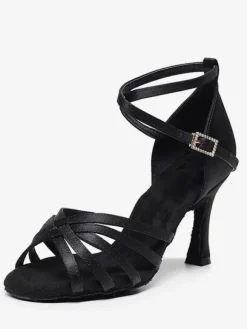 Latin Dance Shoes Satin Coffee Brown Peep Toe Stiletto Heel Satin Dance Latin Shoes