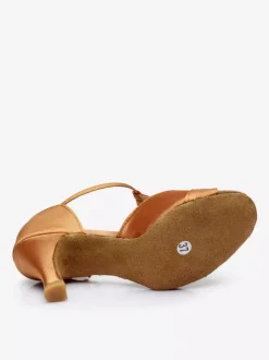 Latin Dance Shoes Satin Heels Apricot Peep Toe Ballroom Dance Shoes