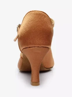 Latin Dance Shoes Satin Heels Apricot Peep Toe Ballroom Dance Shoes