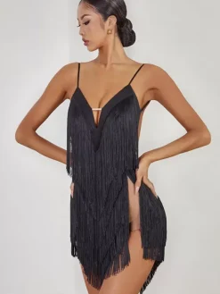Latin Dance Costume Avocado Green Women's Fringe Dress Sexy Polyester Dress Dancing Wear