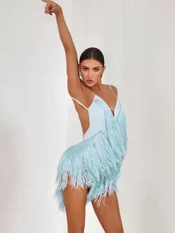 Latin Dance Costume Avocado Green Women's Fringe Dress Sexy Polyester Dress Dancing Wear